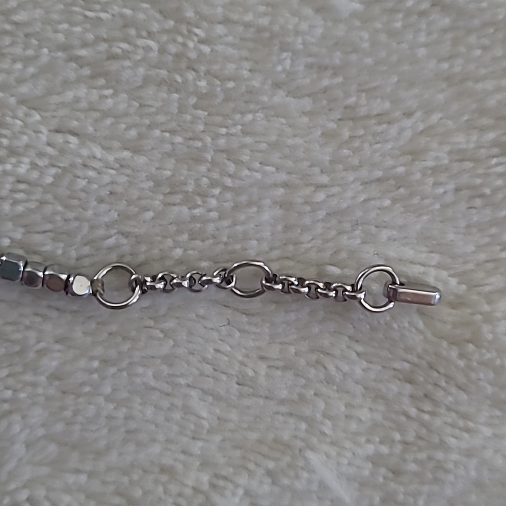 Fossil Silver Tone Cross Bracelet Beaded Chain Adjustable Crystal Accent Dainty - Picture 8 of 10